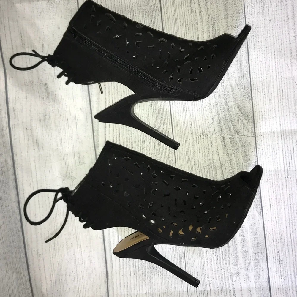 -Thaden Black Open Toe Booties - Picture 4 of 8